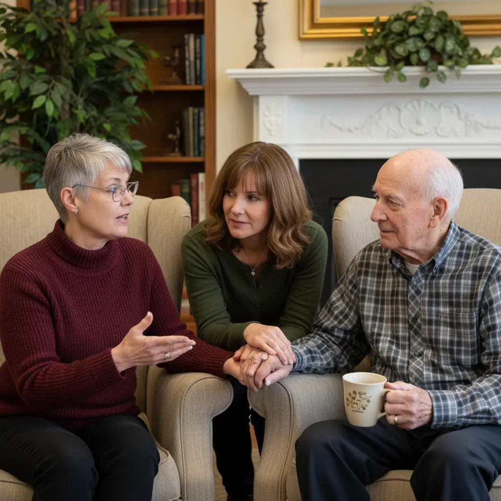 Family members supporting a loved one with dementia