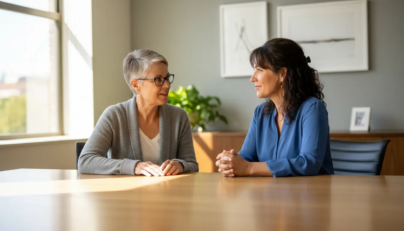 Family caregiver receiving dementia care guidance