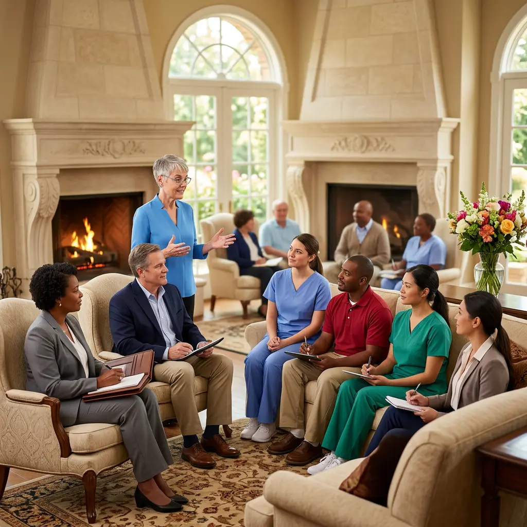 Professional care team in a memory care setting